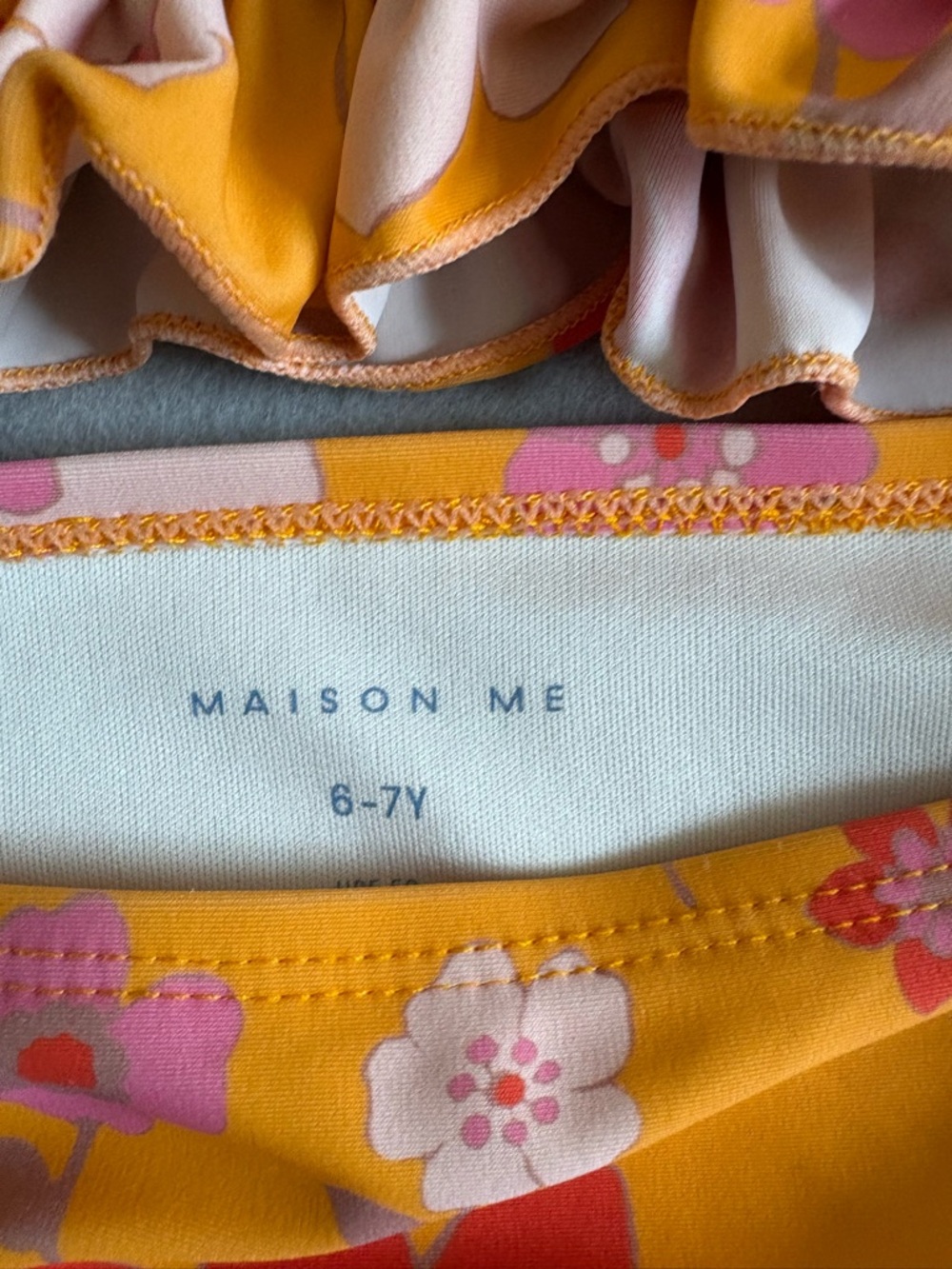 Girls' Maison Me Orange Melanie Smocked Floral Retro Two-Piece Swim Set sz 6-7Y - Picture 4 of 5